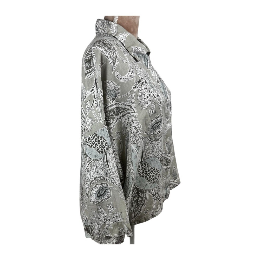 Bryn Walker Womnes Linen Top Jacket Tan Blue Paisley 3/4 Sleeve‎ Button Up Sz Lg - Picture 7 of 15
